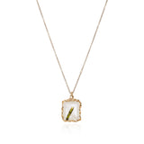 Green Tourmaline "Grass" in Quartz 18k Gold Pendant