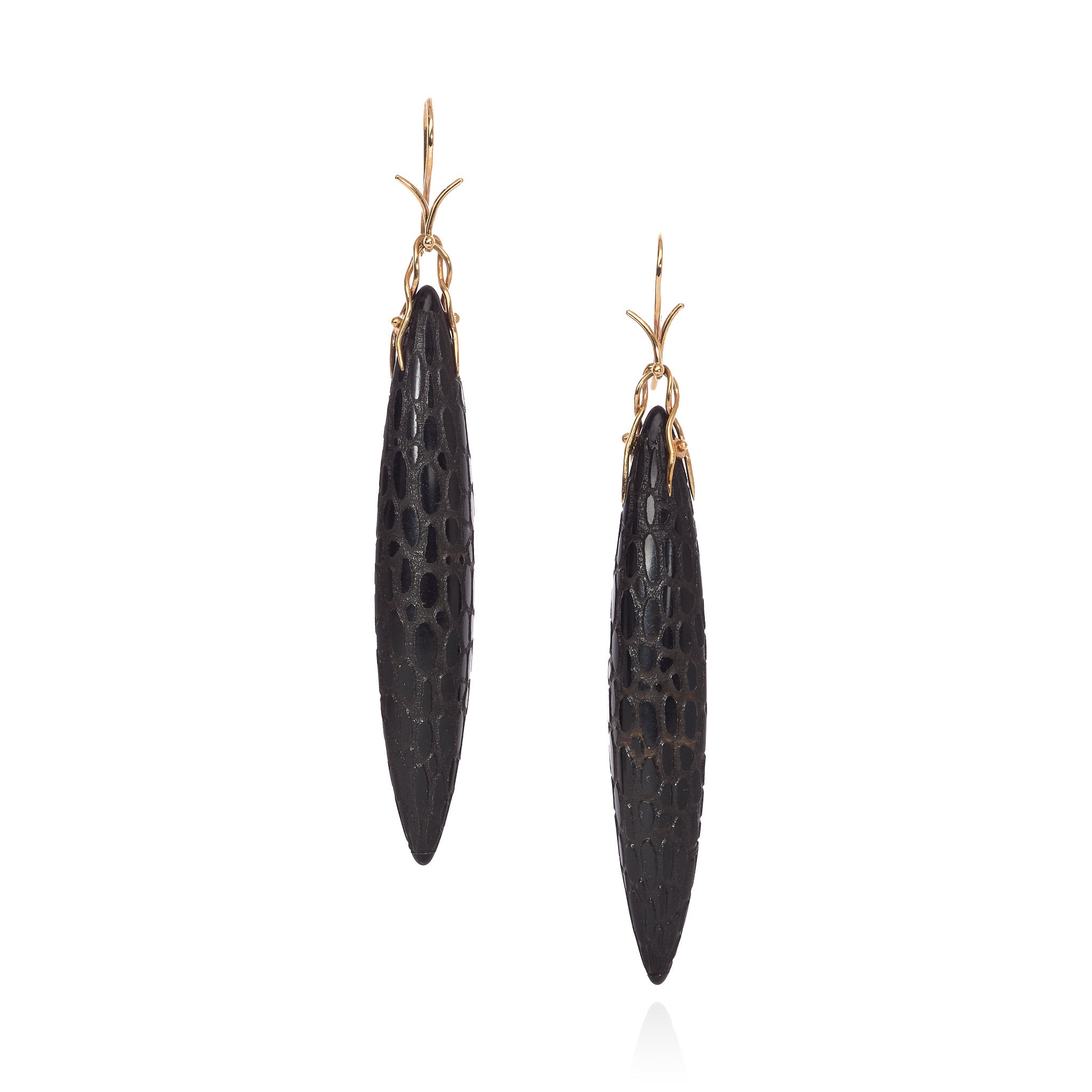 Ebony Carved Navette Earring
