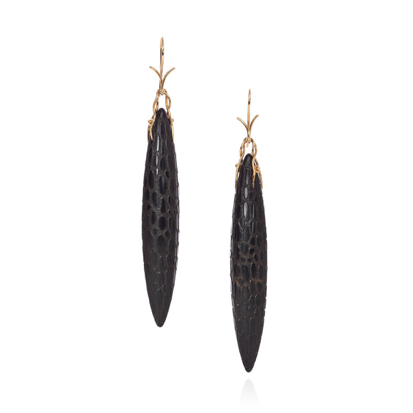 Ebony Carved Navette Earring