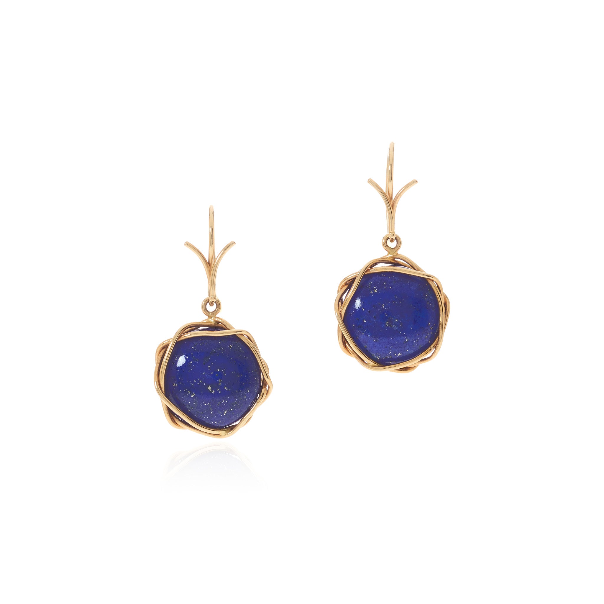 Lapis 'lintel' earrings in 18k yellow gold vine.