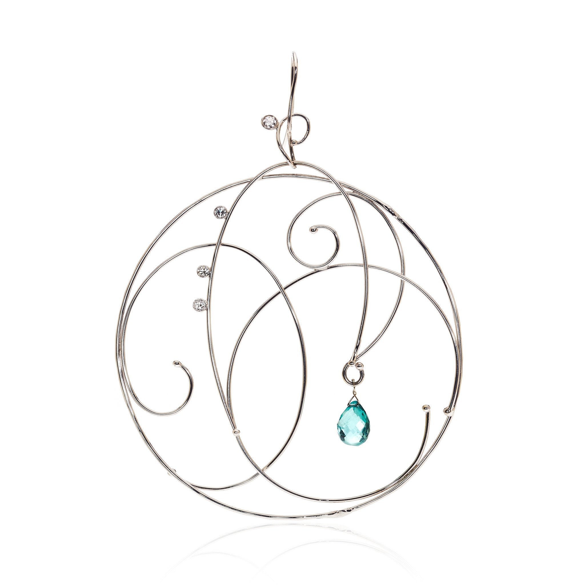 18k white gold "La Plage" earrings with natural blue tourmalines and diamonds.