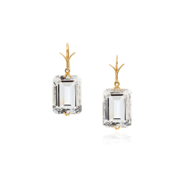 Rock crystal emerald cut earrings in 18k yellow gold vine