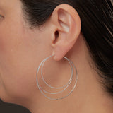 18k white gold three-tiered hoop earrings