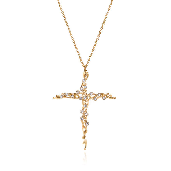 18k large vine cross with diamonds