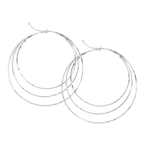 18k white gold three-tiered hoop earrings