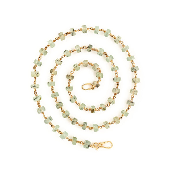 Prehnite Faceted 'Tire' Bead Necklace