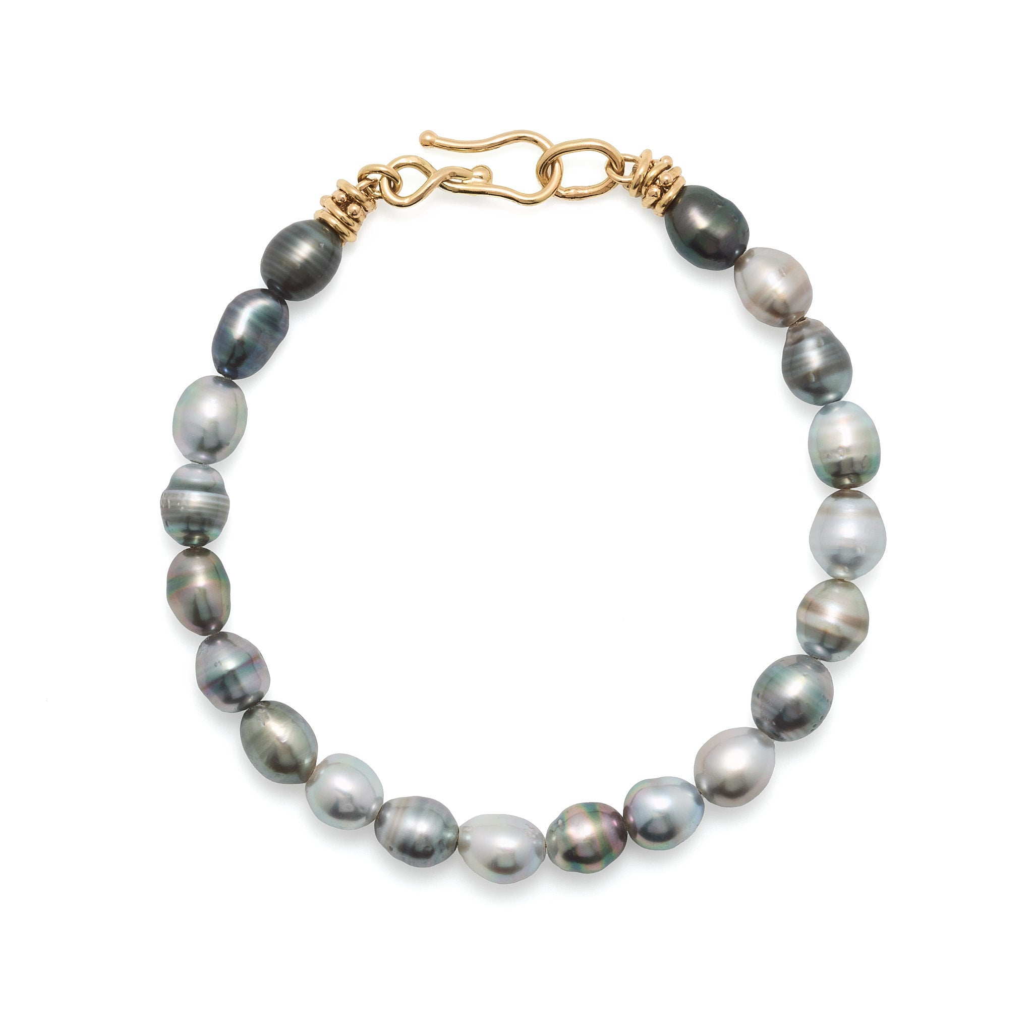 Tahitian Keshi Mixed Grey Pearl Bracelet with and 18k Yellow Gold Vine Clasp