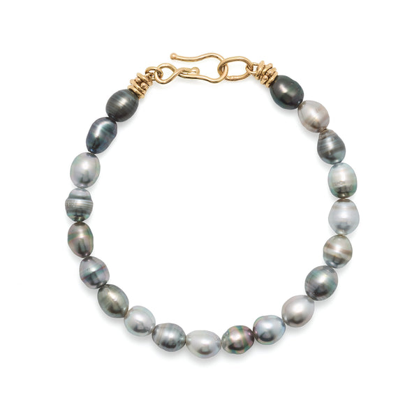 Tahitian Keshi Mixed Grey Pearl Bracelet with and 18k Yellow Gold Vine Clasp