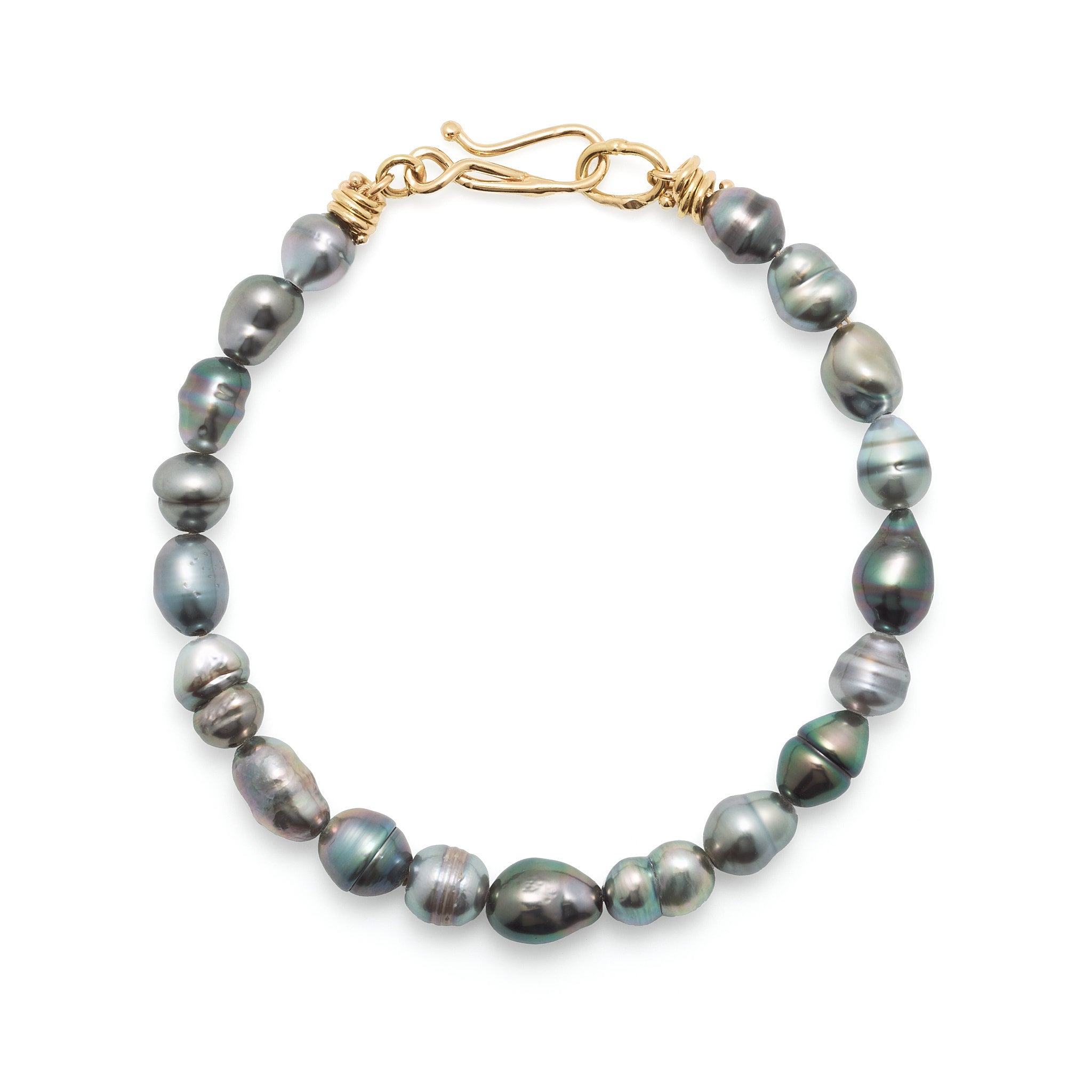 Mixed Grey Keshi Pearl Bracelet with an 18k Yellow Gold Vine Clasp