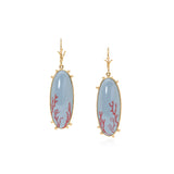 Grey Enamel Oval Earring with Painted Red Coral