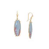 Grey Enamel Oval Earring with Painted Red Coral