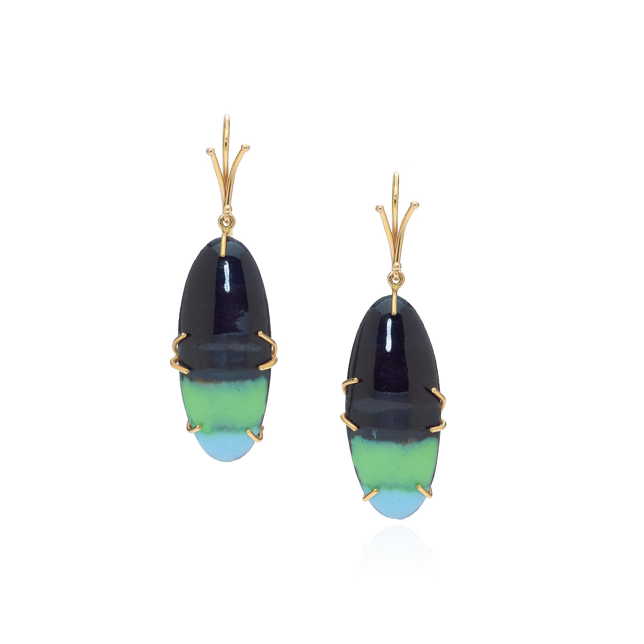 Stripped Enamel Oval Earring Set in an 18k Yellow Star