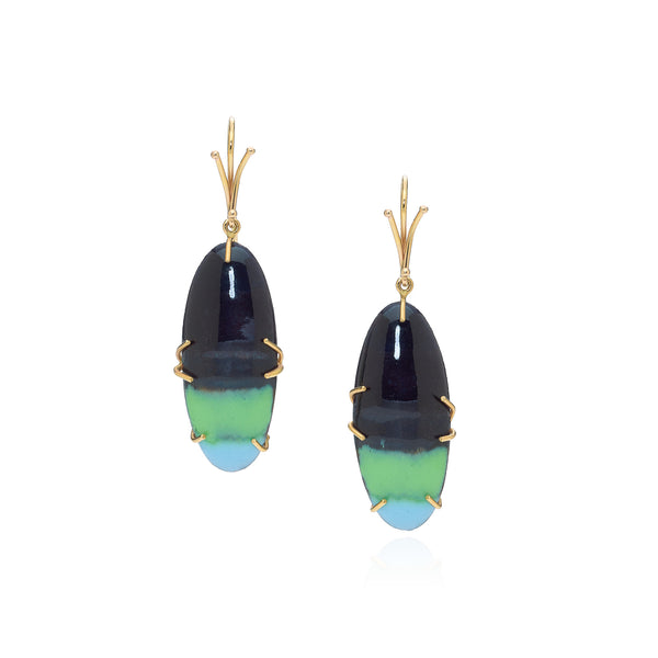 Stripped Enamel Oval Earring Set in an 18k Yellow Star