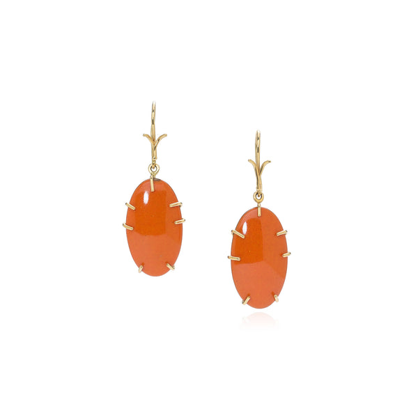 Orange Enamel Small Oval Earrings with 18k Yellow Star Back