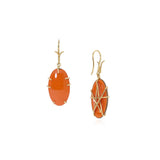 Orange Enamel Small Oval Earrings with 18k Yellow Star Back