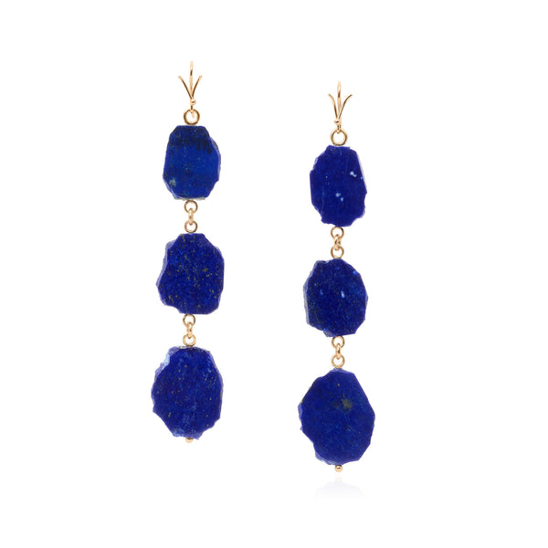 Lapis Slice Natural Edge Three Tiered Earring