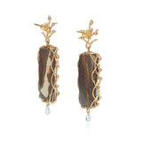 Boulder Opal Rectangular Earrings Set in 18k Yellow Diamond Vine