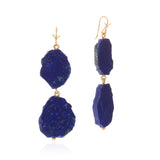 Lapis double drop earring with 18k yellow gold vine ear hook.