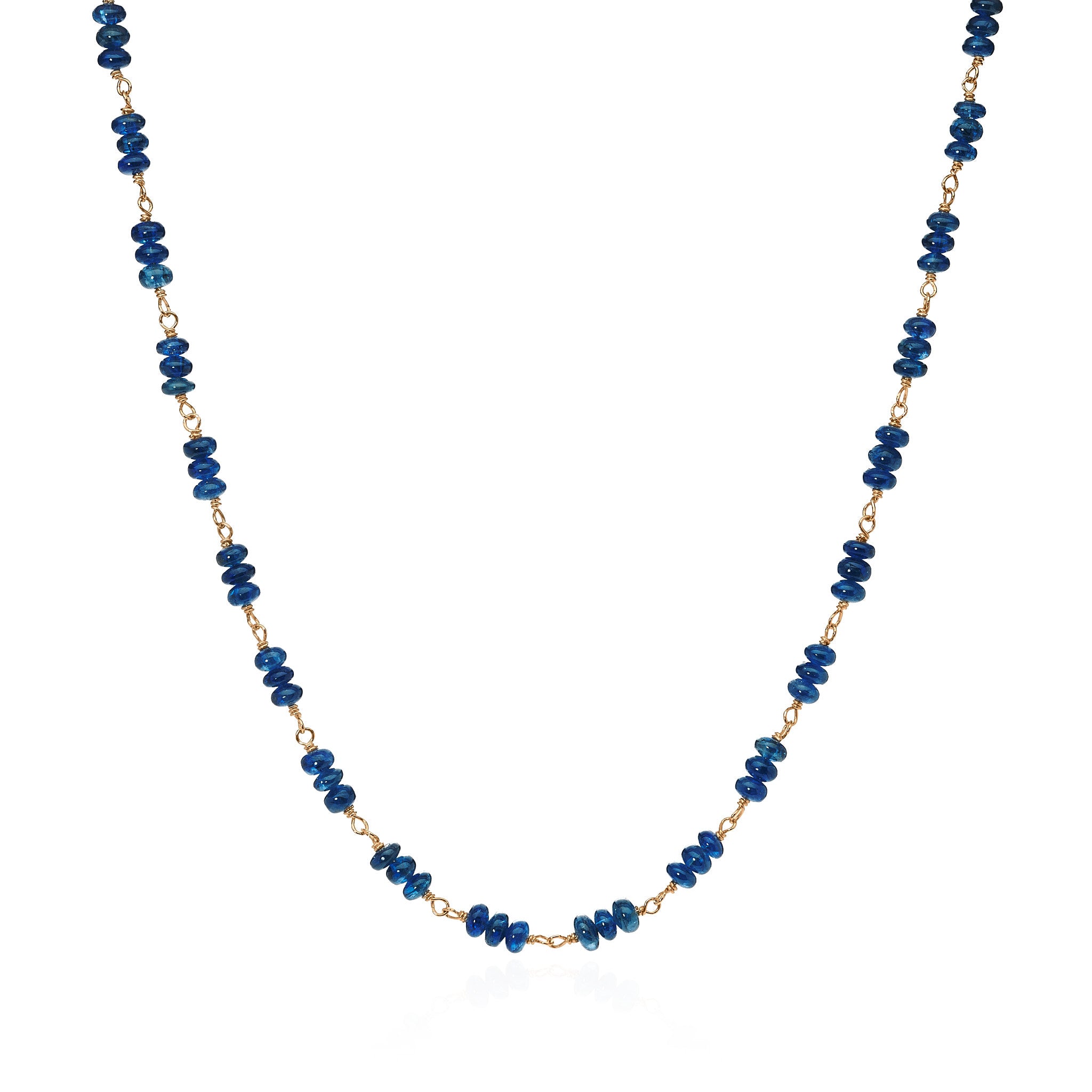 Blue Sapphire Roundel Bead Necklace with 18k Yellow Gold Links