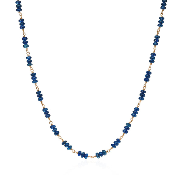 Blue Sapphire Roundel Bead Necklace with 18k Yellow Gold Links