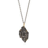 Meterorite Pendant in 18k Yellow Gold Vine. Oxidized Sterling Chain. 18k Yellow Gold Clasp.