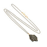 Meterorite Pendant in 18k Yellow Gold Vine. Oxidized Sterling Chain. 18k Yellow Gold Clasp.