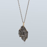Meterorite Pendant in 18k Yellow Gold Vine. Oxidized Sterling Chain. 18k Yellow Gold Clasp.