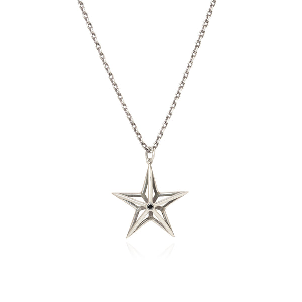 Sterling Silver Five Point Star with Black Diamond