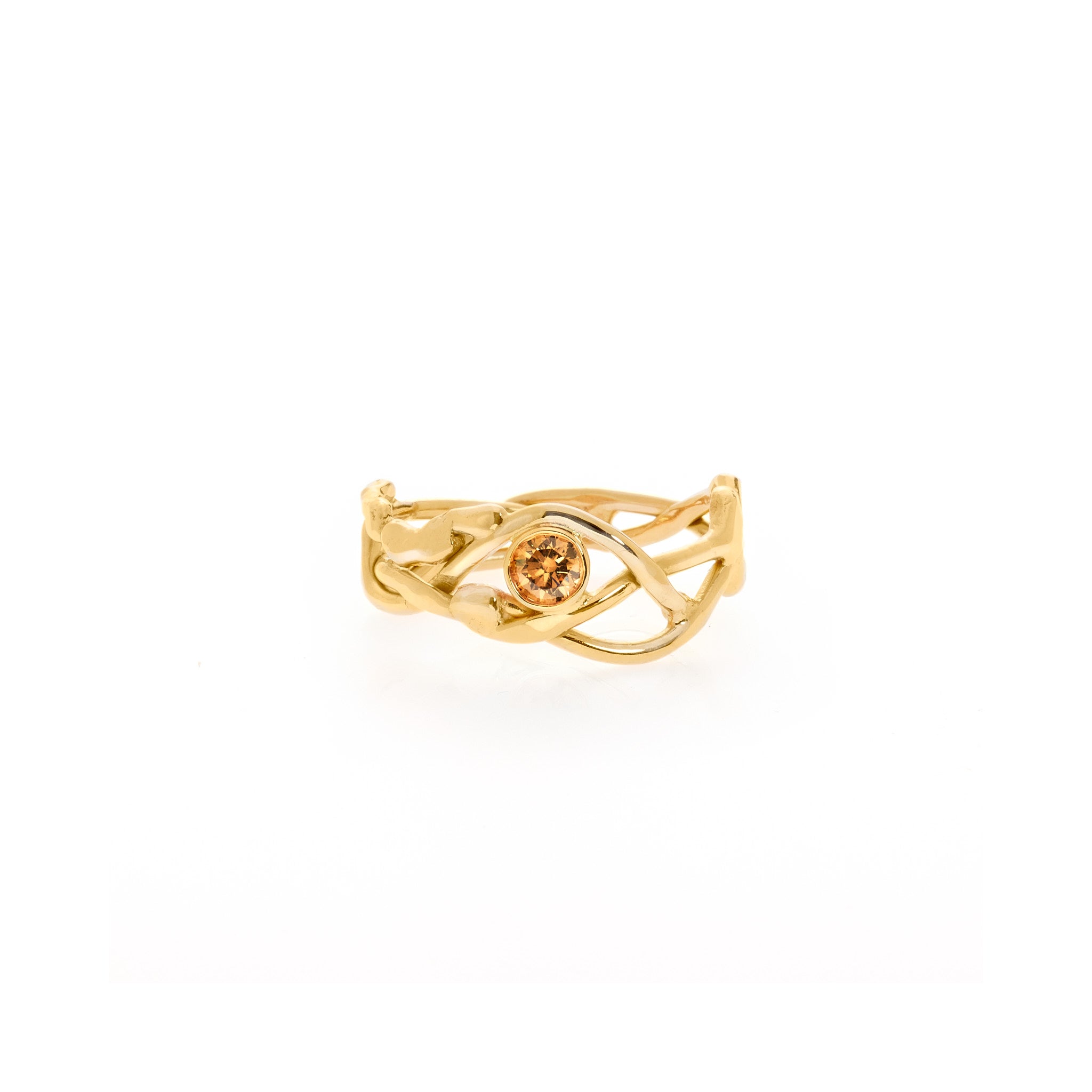 18k yellow gold vine ring with cognac diamond.