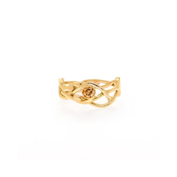 18k yellow gold vine ring with cognac diamond.