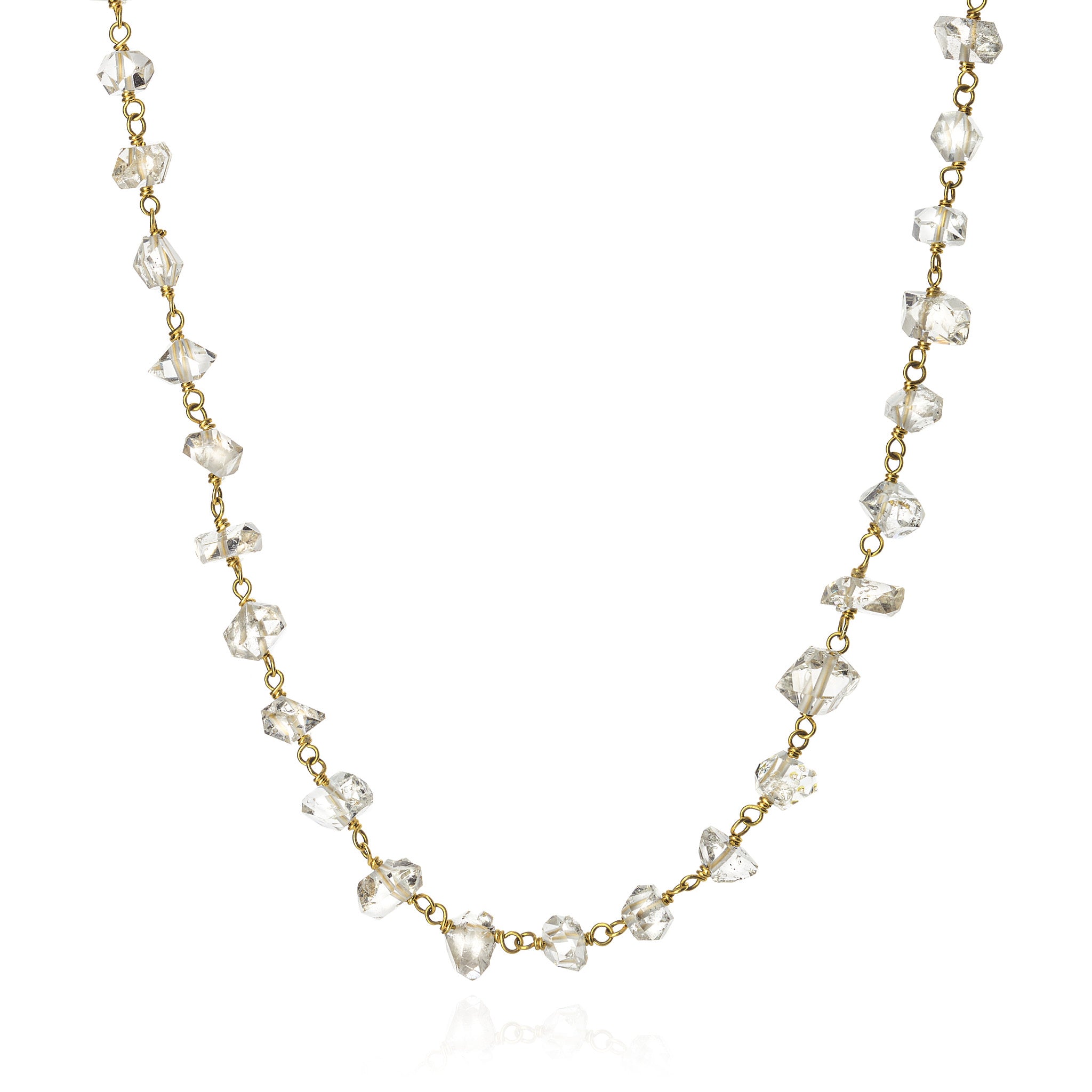 Herkimer diamond necklace on 18k yellow gold chain.